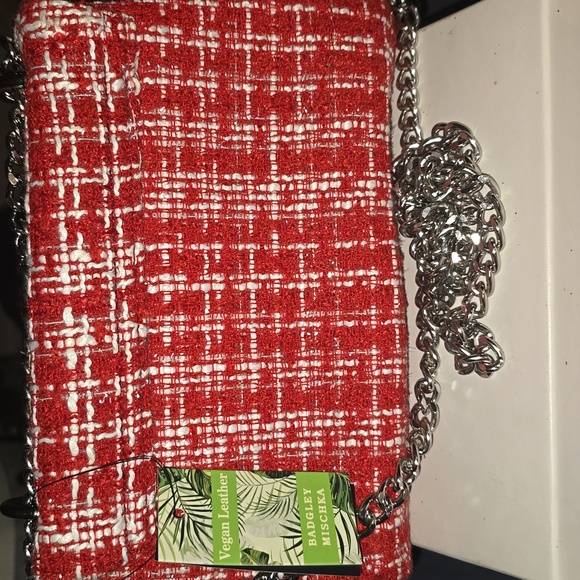 Badgley Mischka Red Tweed Crossbody Bag - Picture 2 of 11